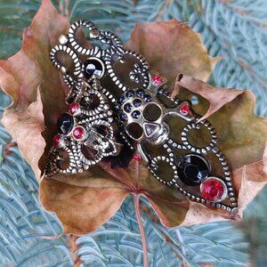 SPOOKY Skull and Crossbones Baguette Double Ring Costume Jewelry